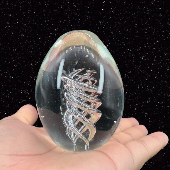 Clear Art Glass Paperweight Figurine With Swirls Inside Small Bubbles 3.5"T 2.5" - Picture 1 of 9